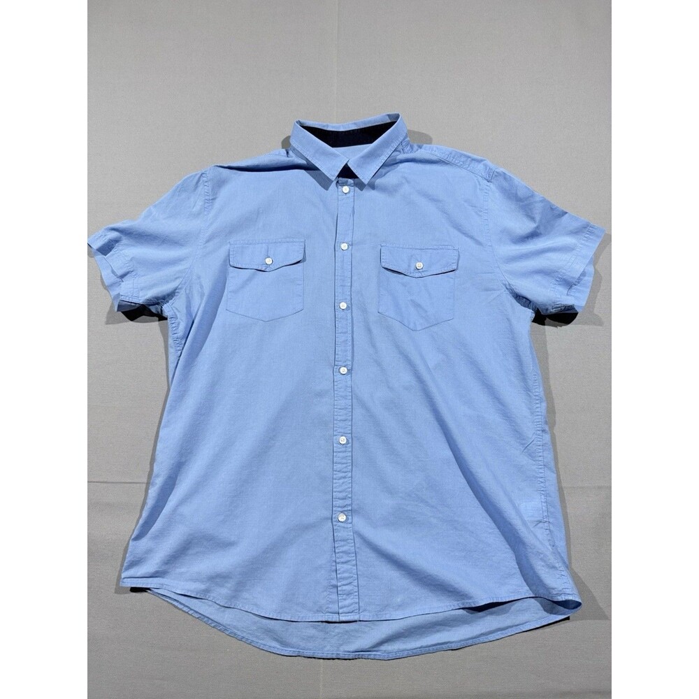 H and M XL Blue Cotton Shortsleeve Mens Casual Dress Shirt W/ Pockets